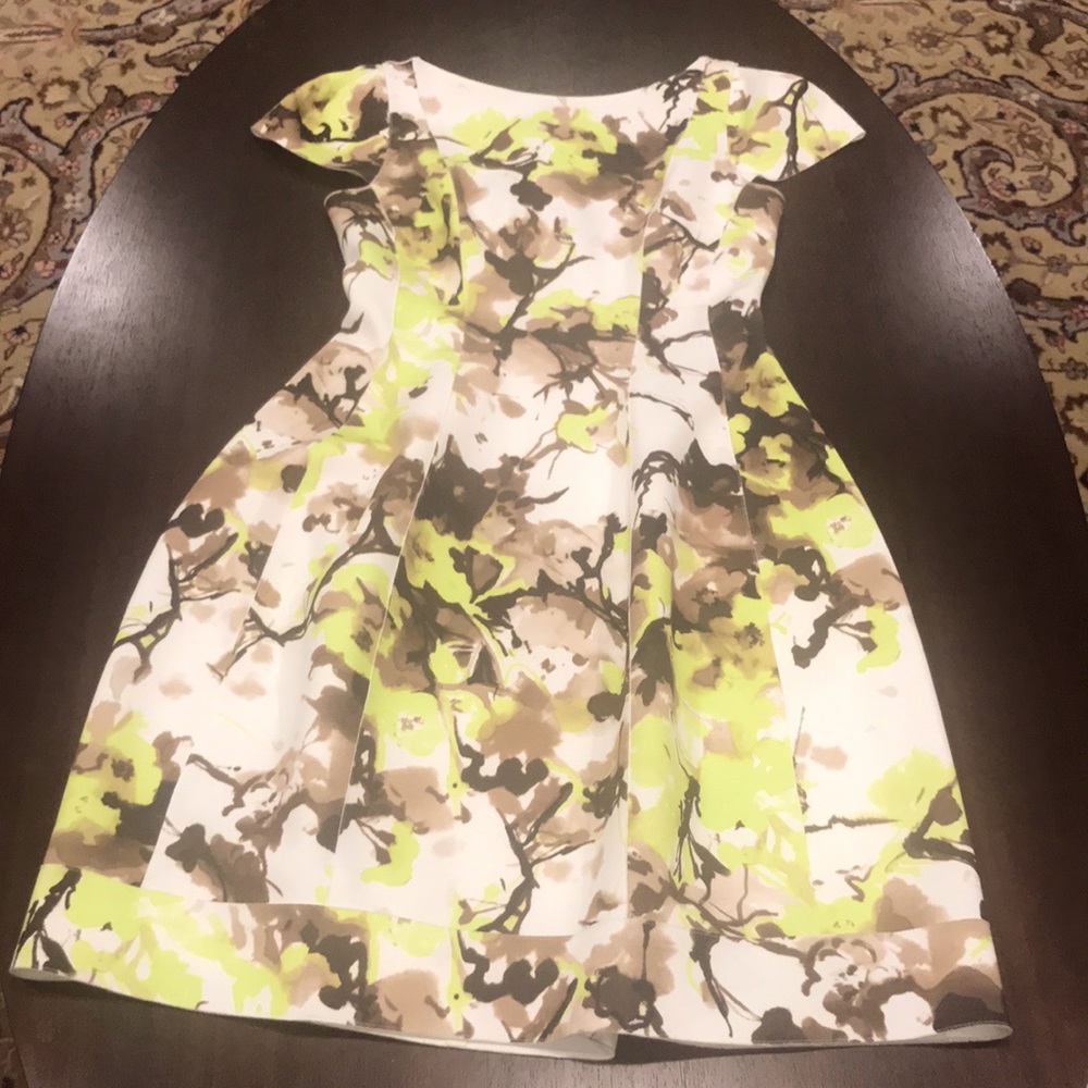 NEW Teri Jon dress. large. ivory and brown color combo.